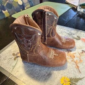 Roper Brown Kids Boots Size 3 with Embroidered Design